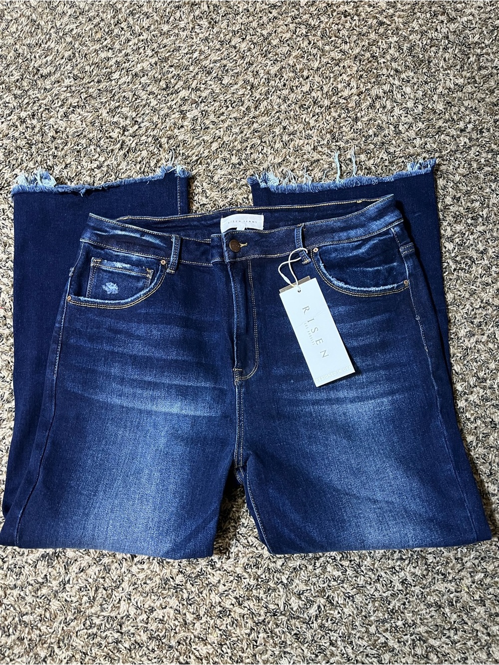 NWT Risen Women's Dark Blue Frayed Hem Jeans